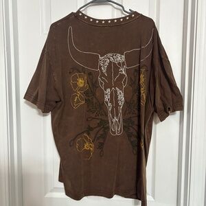 FREE PEOPLE EMBROIDERED TEE L